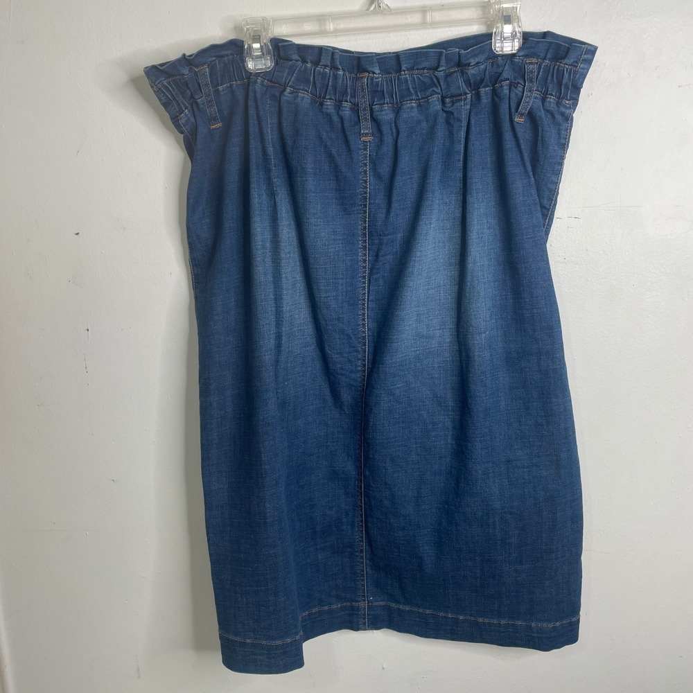 Womens Denim Midi Skirt Blue Paperbag Waist Button Front XL READ - Picture 5 of 5